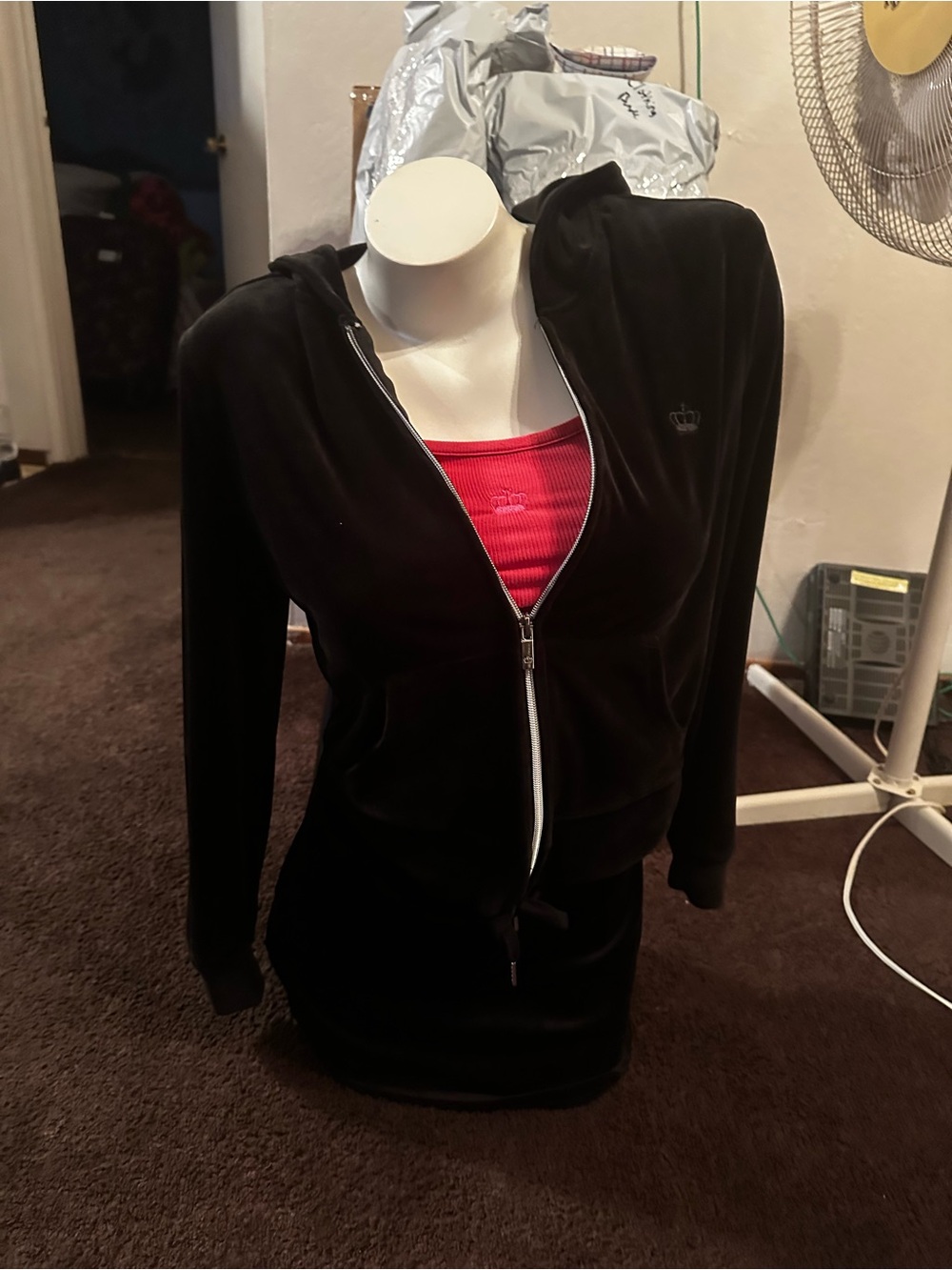 Juice Beauty Black Velour Zip Hoodie with Pink Tank